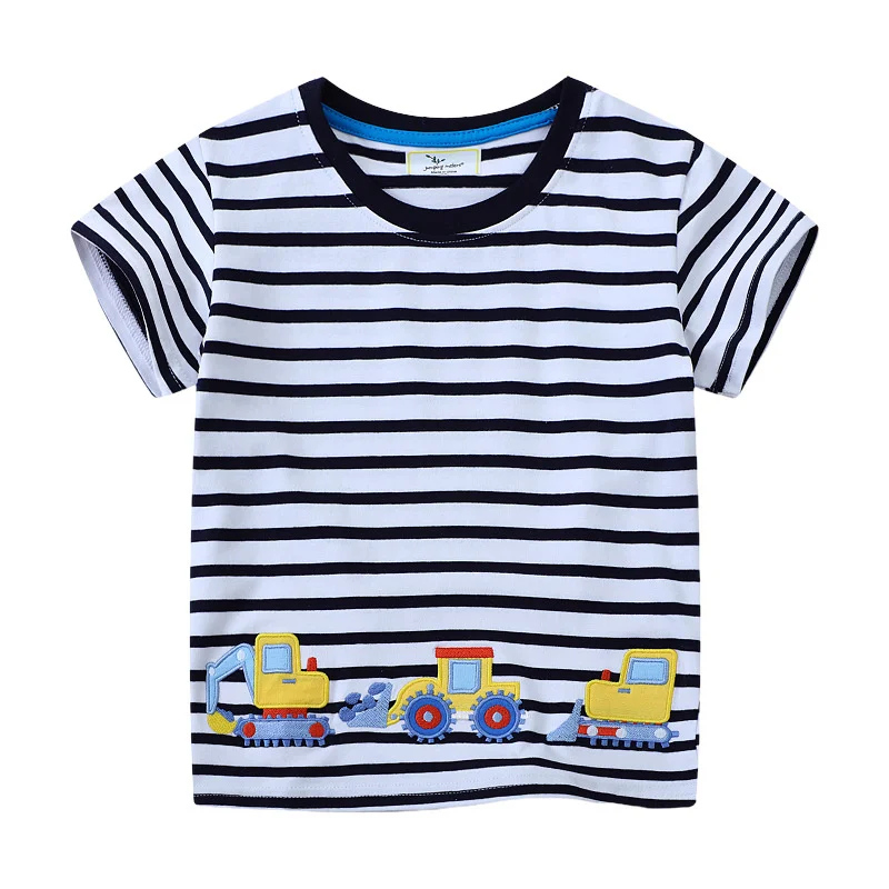 Jumping Meters 2-7T Cotton Animals Embroidery Summer Boys Girls Tees Kids Tops Cotton Fashion Tshirts Kids Baby Clothes