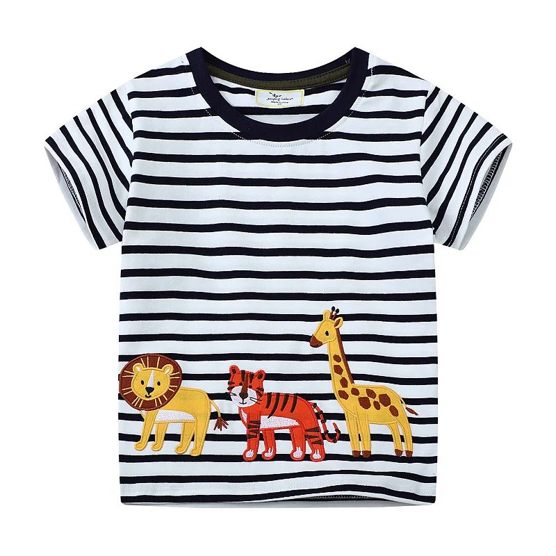 Jumping Meters 2-7T Cotton Animals Embroidery Summer Boys Girls Tees Kids Tops Cotton Fashion Tshirts Kids Baby Clothes
