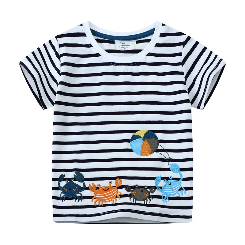 Jumping Meters 2-7T Cotton Animals Embroidery Summer Boys Girls Tees Kids Tops Cotton Fashion Tshirts Kids Baby Clothes