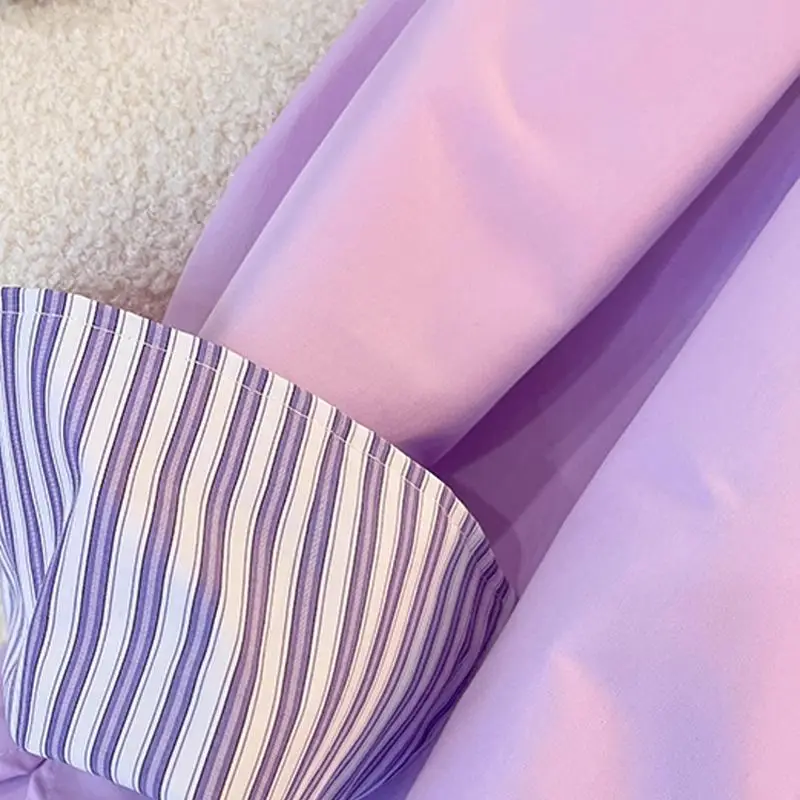 New In Clothing Top Turn-down Neck Purple Patchwork Striped Long Sleeved Casual Single Breasted Ins Women Loose Shirt And Blouse
