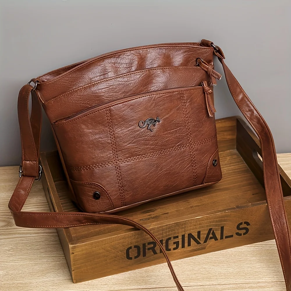 Elegant Vintage Style Shoulder Bag, Faux Leather Multiple Pockets Crossbody Bag, Adjustable Strap, Women's Commuter Work Purse