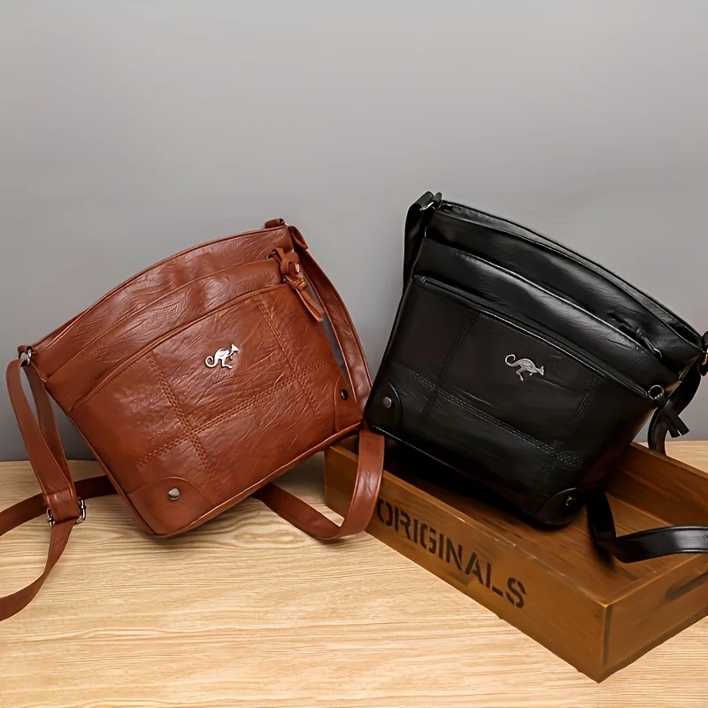Elegant Vintage Style Shoulder Bag, Faux Leather Multiple Pockets Crossbody Bag, Adjustable Strap, Women's Commuter Work Purse