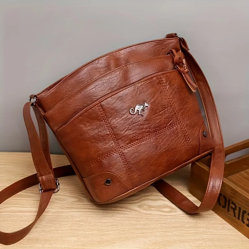 Elegant Vintage Style Shoulder Bag, Faux Leather Multiple Pockets Crossbody Bag, Adjustable Strap, Women's Commuter Work Purse