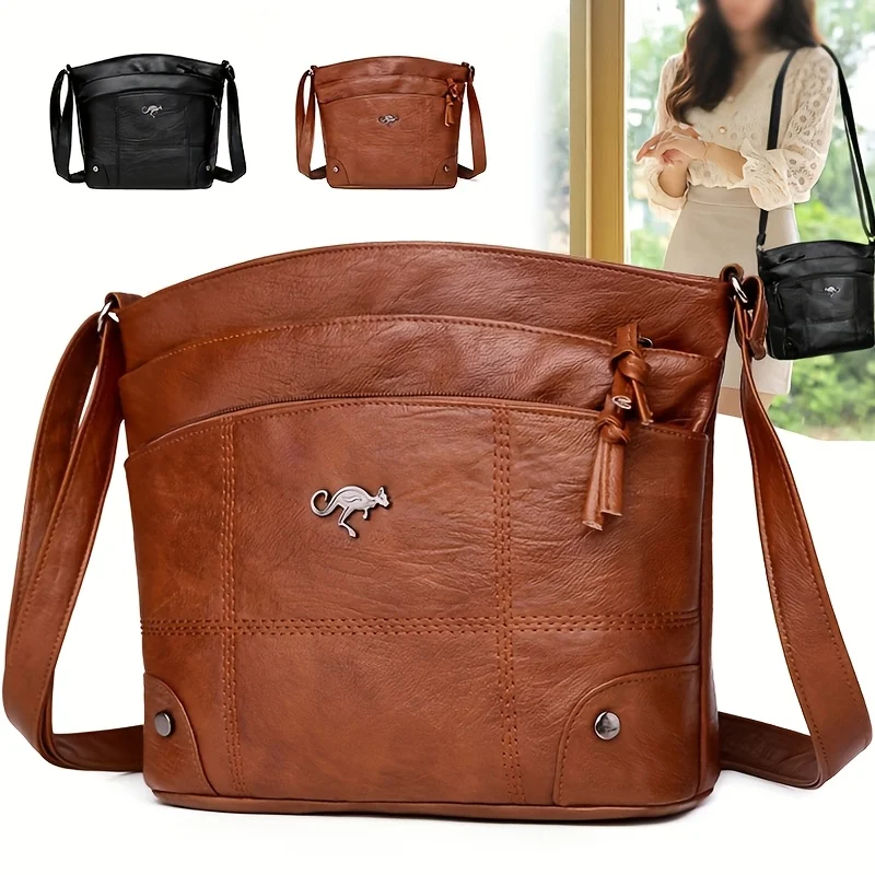 Elegant Vintage Style Shoulder Bag, Faux Leather Multiple Pockets Crossbody Bag, Adjustable Strap, Women's Commuter Work Purse