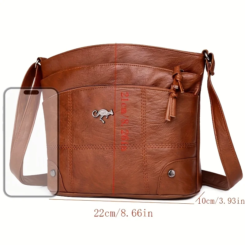Elegant Vintage Style Shoulder Bag, Faux Leather Multiple Pockets Crossbody Bag, Adjustable Strap, Women's Commuter Work Purse