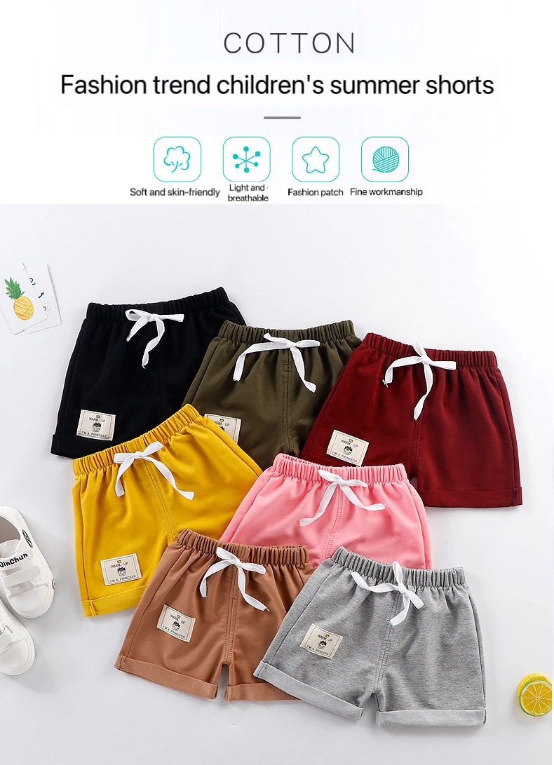 2pcs Cotton Summer Kids Shorts Boys Girls Solid Color Short Baby Cartoon Casual Pant Children Short Pant Sport Clothing Outwear