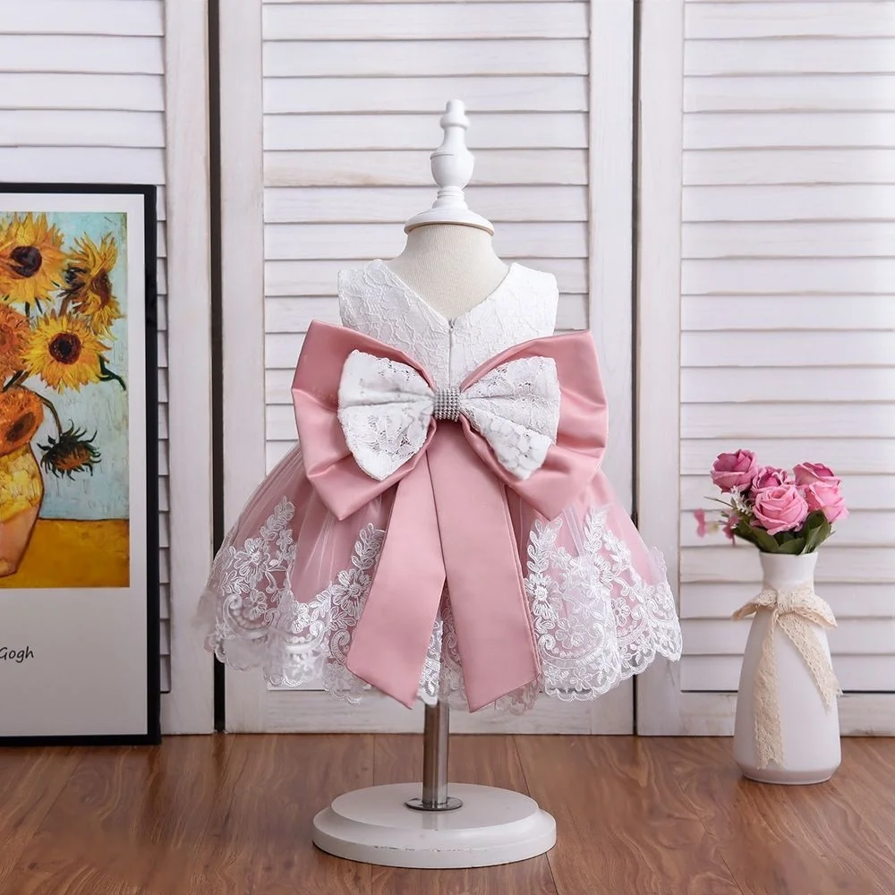 Newborn Girl Lace White Dress with Bow Headband 100 Days Baby Girl Christening Party Gown Summer Photoshoot Photography Outfits