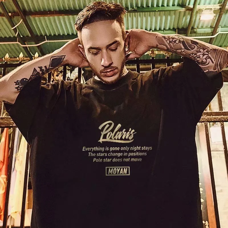 8XL Loose Fitting Fashionable Trendy New Eight pointed Star Formation Print T-shirt with Casual Men Versatile Couple Outfit