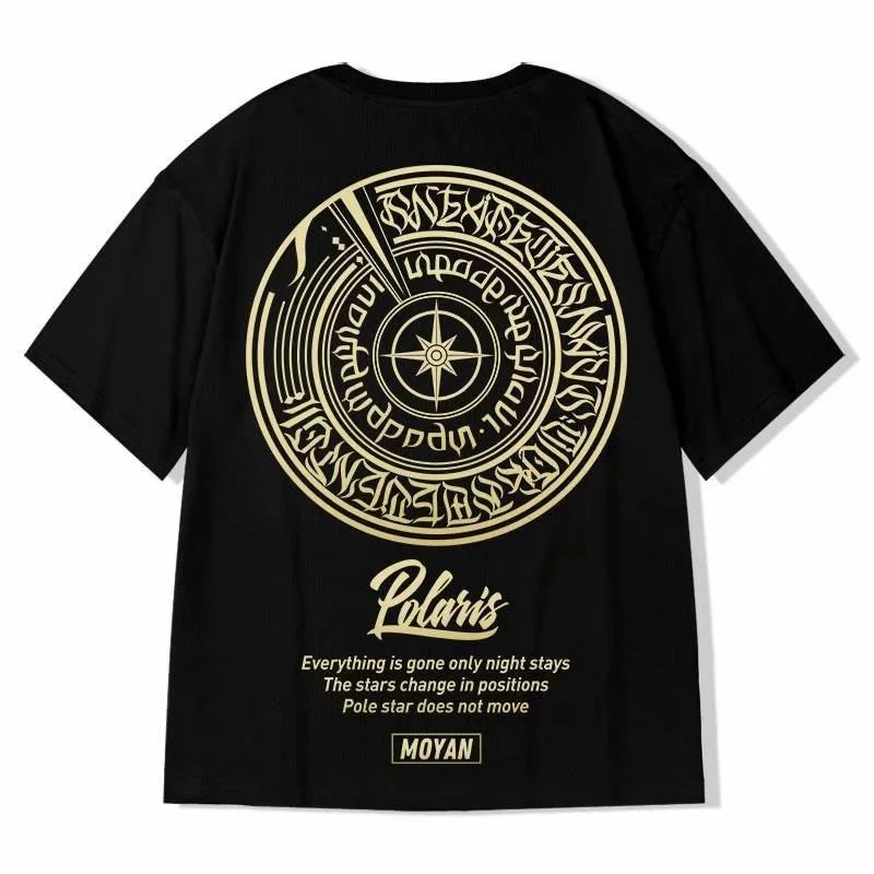 8XL Loose Fitting Fashionable Trendy New Eight pointed Star Formation Print T-shirt with Casual Men Versatile Couple Outfit