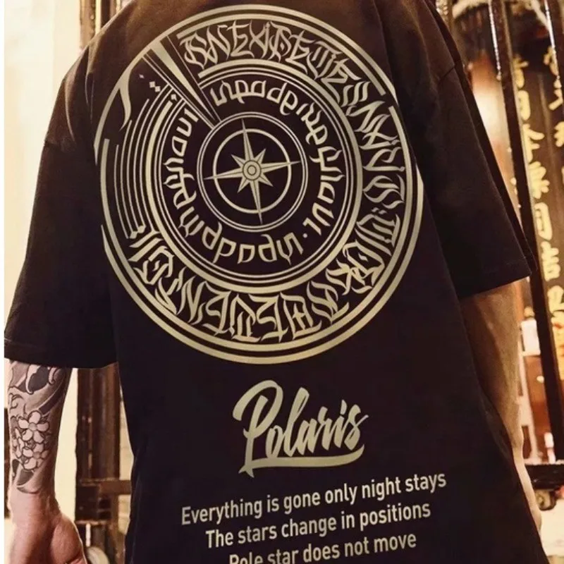 8XL Loose Fitting Fashionable Trendy New Eight pointed Star Formation Print T-shirt with Casual Men Versatile Couple Outfit