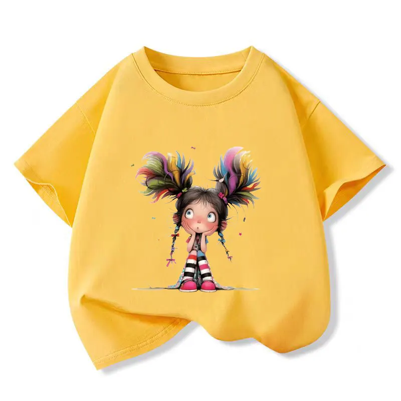 Thinking Girl T-shirt for Girls Cotton Kids TShirt Cartoon Children Casual Clothes Teen Baby Girl Casual Y2K Tops 6 8 10 12 Year