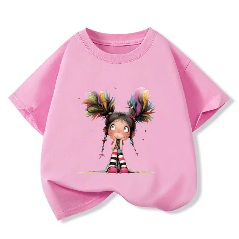 Thinking Girl T-shirt for Girls Cotton Kids TShirt Cartoon Children Casual Clothes Teen Baby Girl Casual Y2K Tops 6 8 10 12 Year