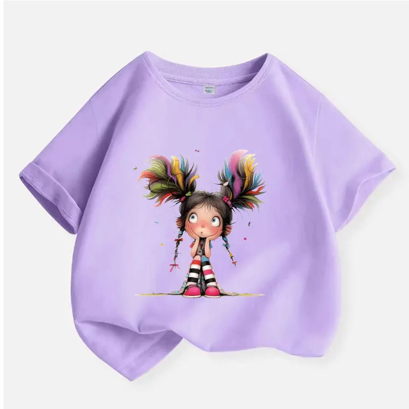 Thinking Girl T-shirt for Girls Cotton Kids TShirt Cartoon Children Casual Clothes Teen Baby Girl Casual Y2K Tops 6 8 10 12 Year