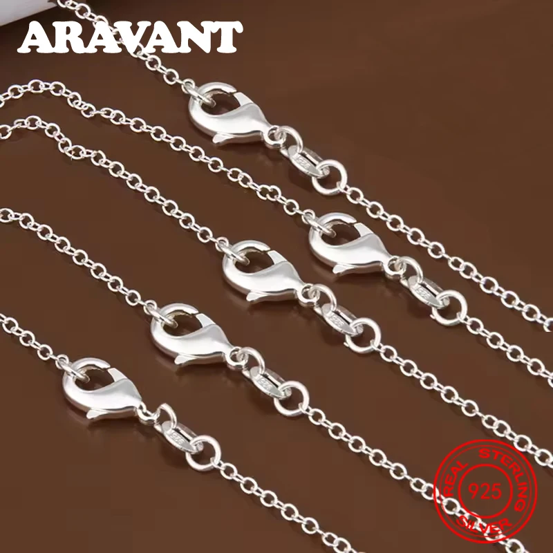 Aravant 10pcs/Lot 925 Sterling Silver 1MM 45-75CM Circle Chain Necklace For Women Fashion Party Wedding Jewelry