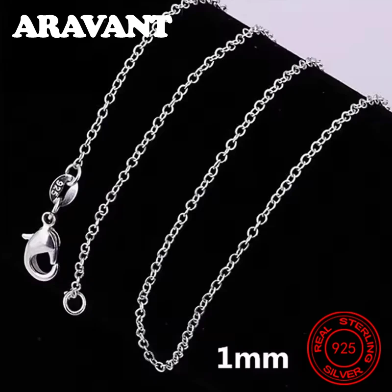 Aravant 10pcs/Lot 925 Sterling Silver 1MM 45-75CM Circle Chain Necklace For Women Fashion Party Wedding Jewelry
