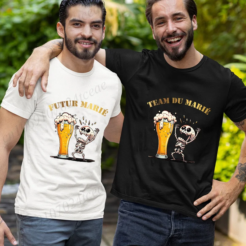 French Groom Squad Evg Team Best Man T Shirt Fashion Beer Graphic Y2k Tops Men's Single Farewell Wedding Bachelor Party Tees