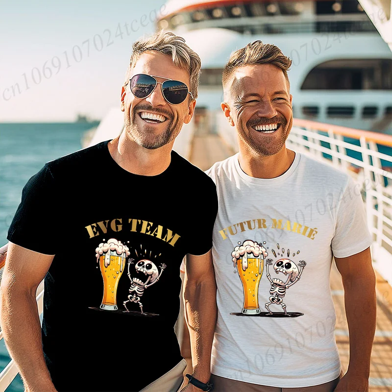 French Groom Squad Evg Team Best Man T Shirt Fashion Beer Graphic Y2k Tops Men's Single Farewell Wedding Bachelor Party Tees