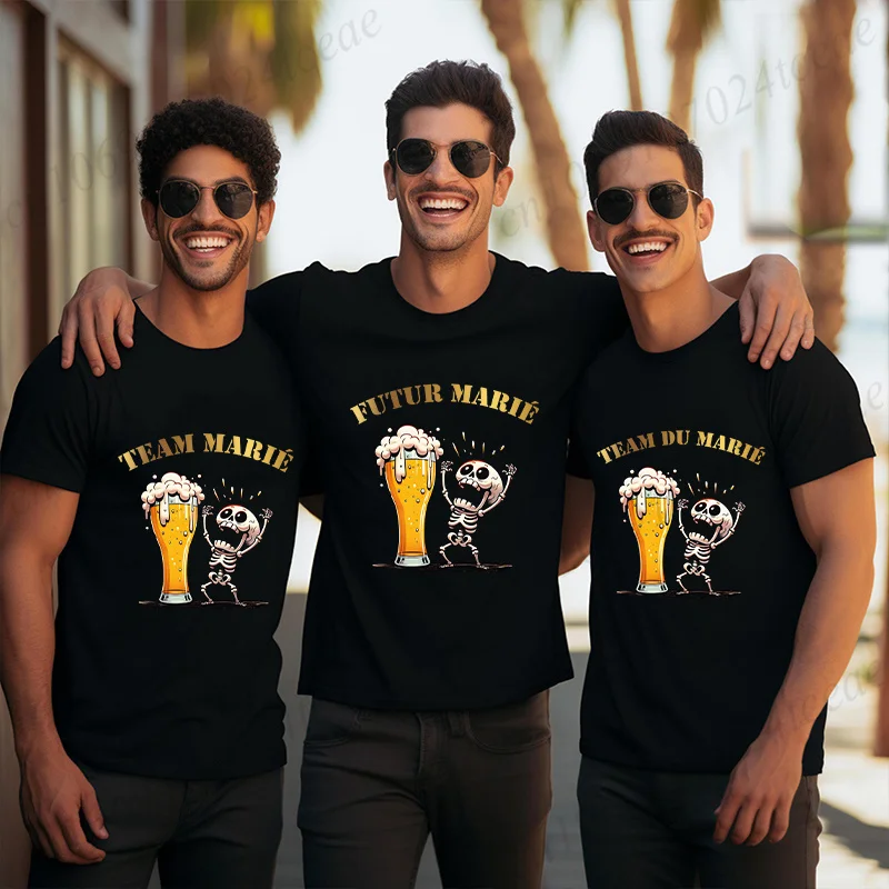 French Groom Squad Evg Team Best Man T Shirt Fashion Beer Graphic Y2k Tops Men's Single Farewell Wedding Bachelor Party Tees