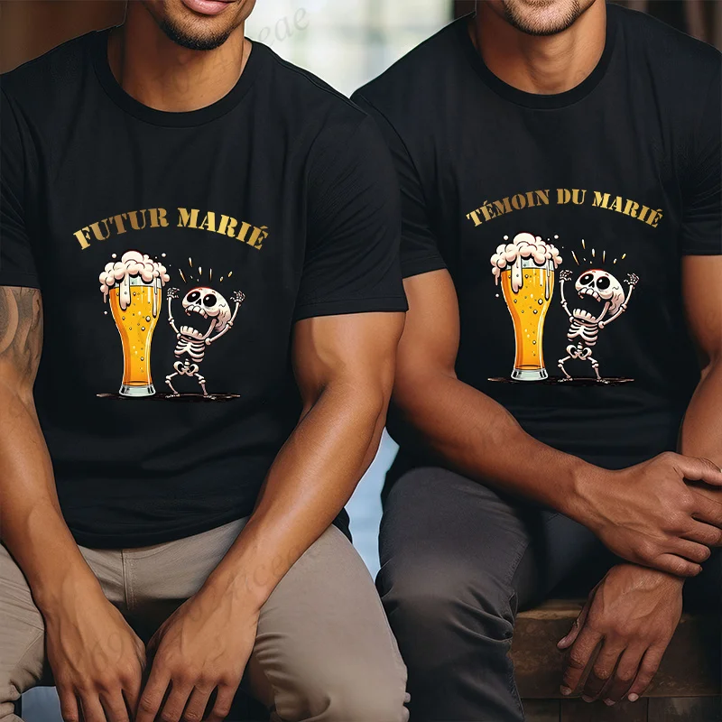 French Groom Squad Evg Team Best Man T Shirt Fashion Beer Graphic Y2k Tops Men's Single Farewell Wedding Bachelor Party Tees