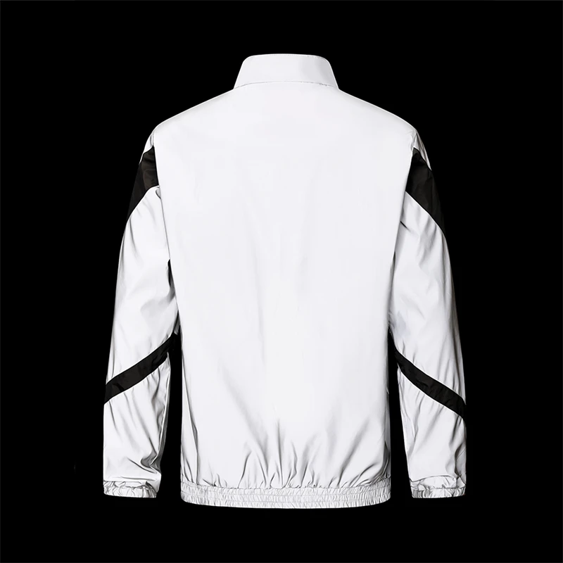 Night Reflective Jacket Men's Fashion Stand Collar Splicing Spring Autumn Casual Jacket Trendy Hip-hop Dance Streetwear