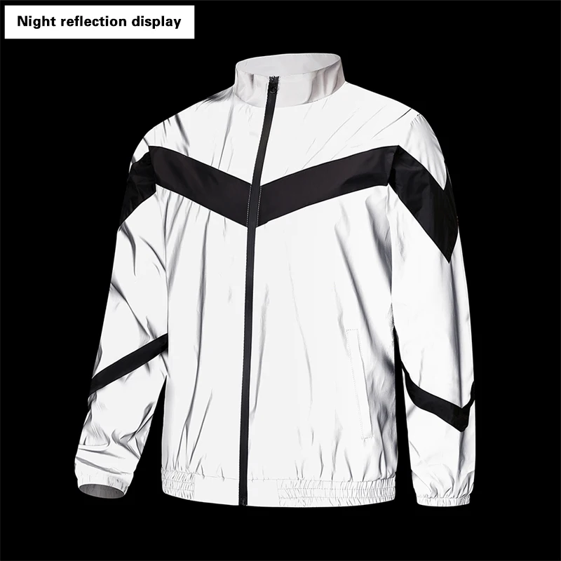 Night Reflective Jacket Men's Fashion Stand Collar Splicing Spring Autumn Casual Jacket Trendy Hip-hop Dance Streetwear
