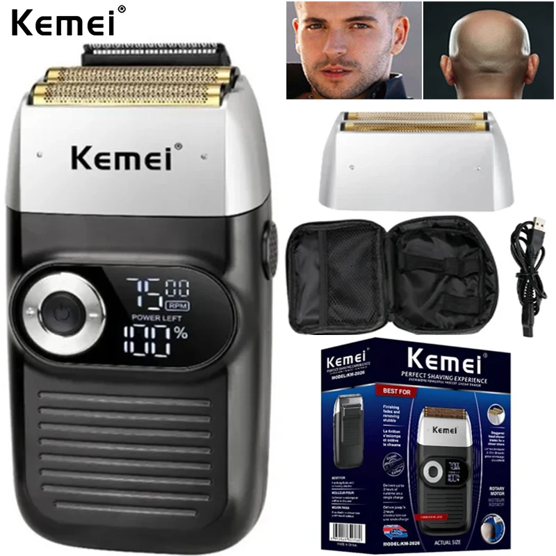 Kemei Cordless Electric Shaver for Men Twin Blade Reciprocating Rechargeable Beard Razor Face Care Multifunction Strong Trimmer