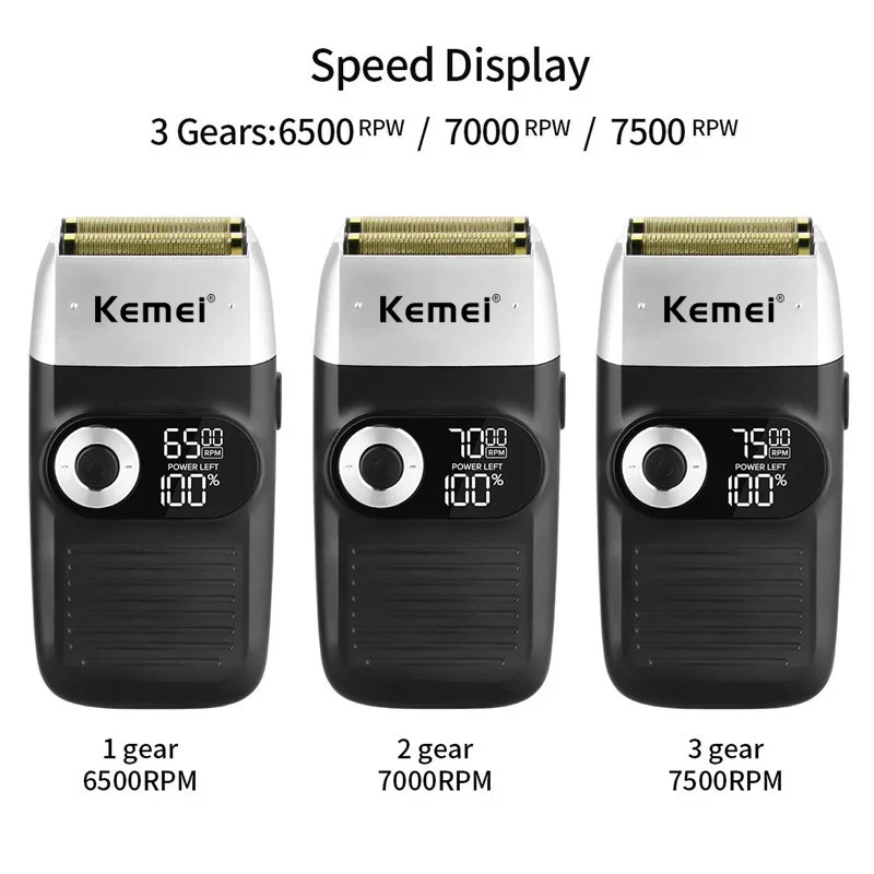 Kemei Cordless Electric Shaver for Men Twin Blade Reciprocating Rechargeable Beard Razor Face Care Multifunction Strong Trimmer