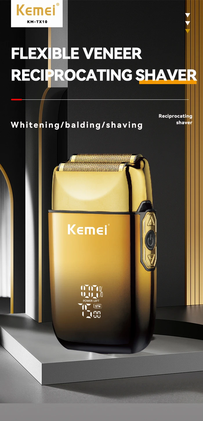 KEMEI Tx10 New Electric Shaver Portable Hair Trimmer for Men Metal Shaver Machine Beard Shaver With LCD Display Luxury Gift Box