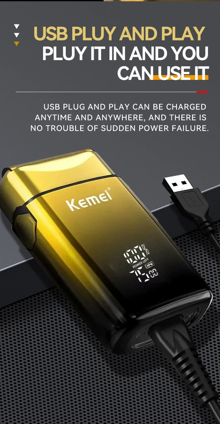 KEMEI Tx10 New Electric Shaver Portable Hair Trimmer for Men Metal Shaver Machine Beard Shaver With LCD Display Luxury Gift Box