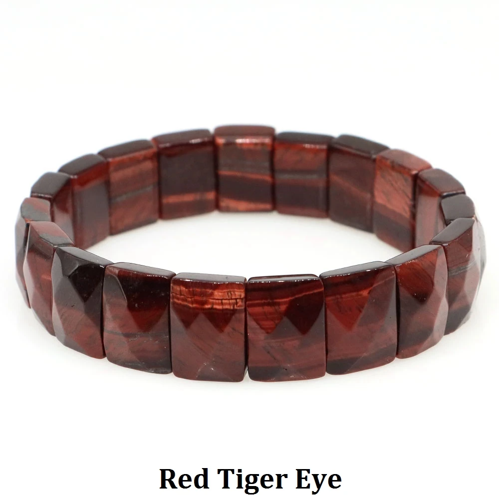 10x15mm Natural Stone Square Beads Bracelets for Women Men Healing Crystal Faceted Rectangle Stretch Bangle Wrist Jewelry Gifts