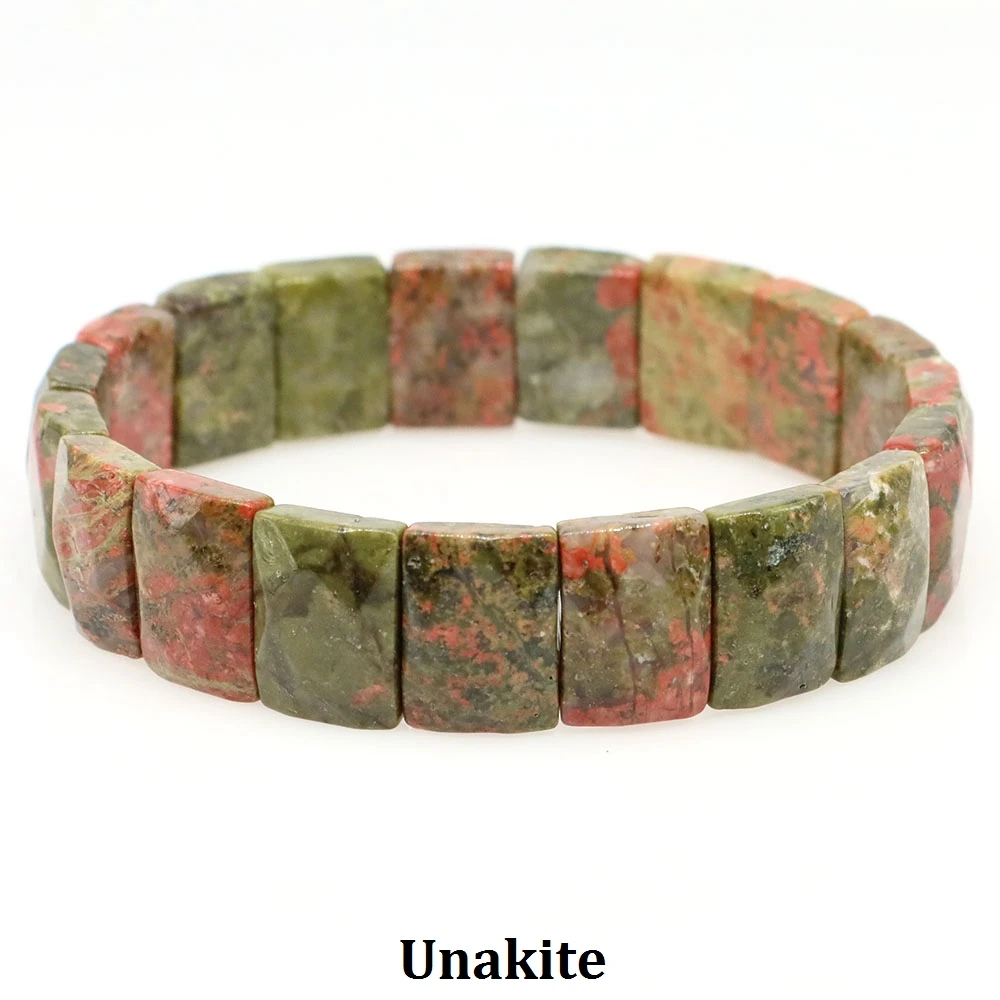 10x15mm Natural Stone Square Beads Bracelets for Women Men Healing Crystal Faceted Rectangle Stretch Bangle Wrist Jewelry Gifts