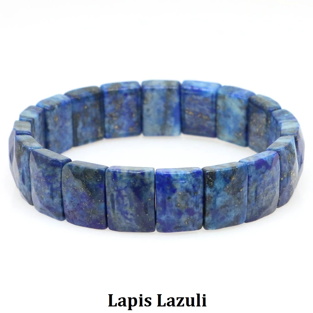 10x15mm Natural Stone Square Beads Bracelets for Women Men Healing Crystal Faceted Rectangle Stretch Bangle Wrist Jewelry Gifts
