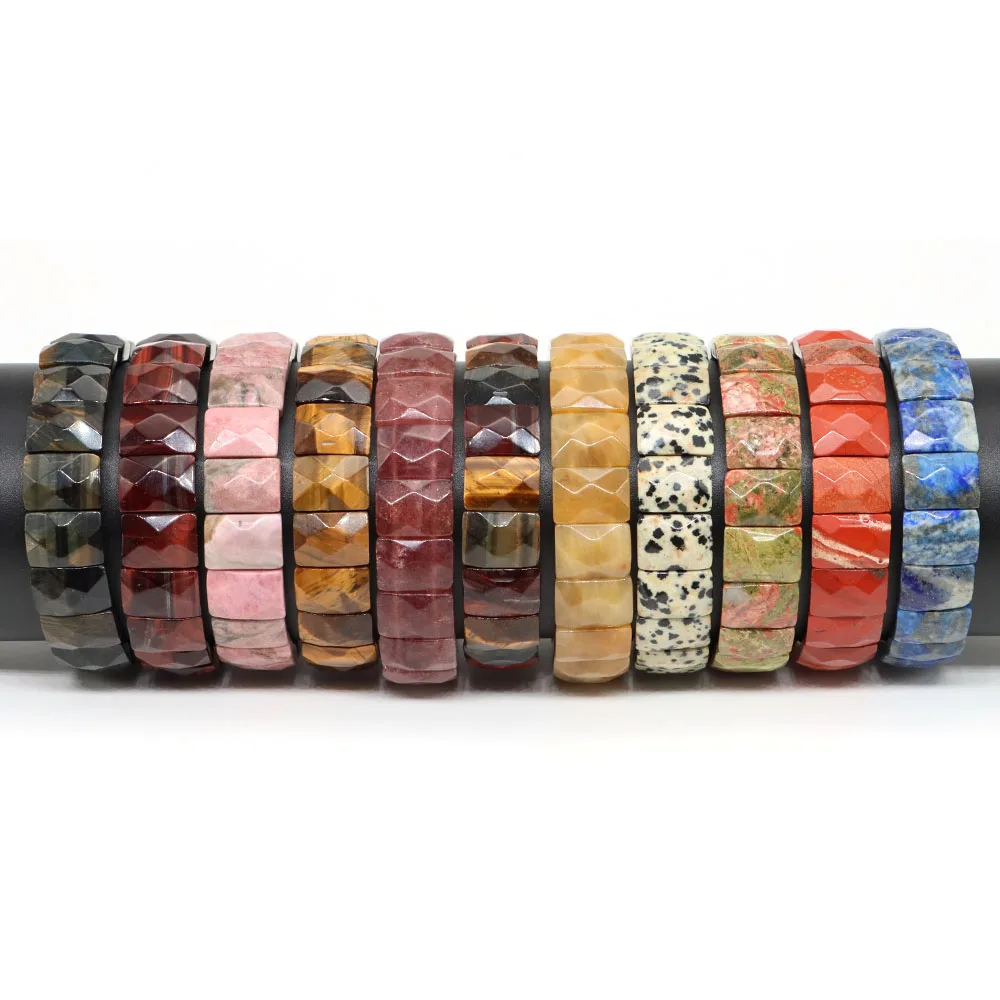 10x15mm Natural Stone Square Beads Bracelets for Women Men Healing Crystal Faceted Rectangle Stretch Bangle Wrist Jewelry Gifts