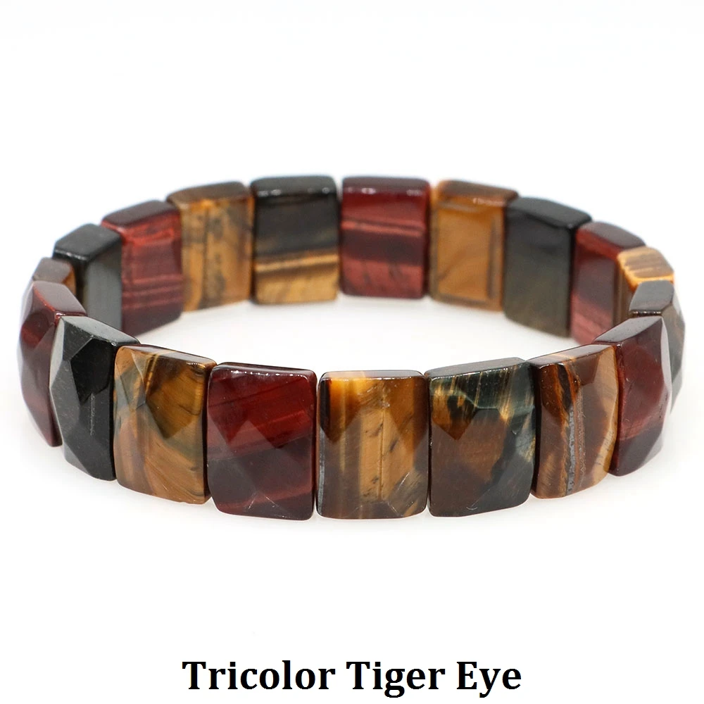 10x15mm Natural Stone Square Beads Bracelets for Women Men Healing Crystal Faceted Rectangle Stretch Bangle Wrist Jewelry Gifts