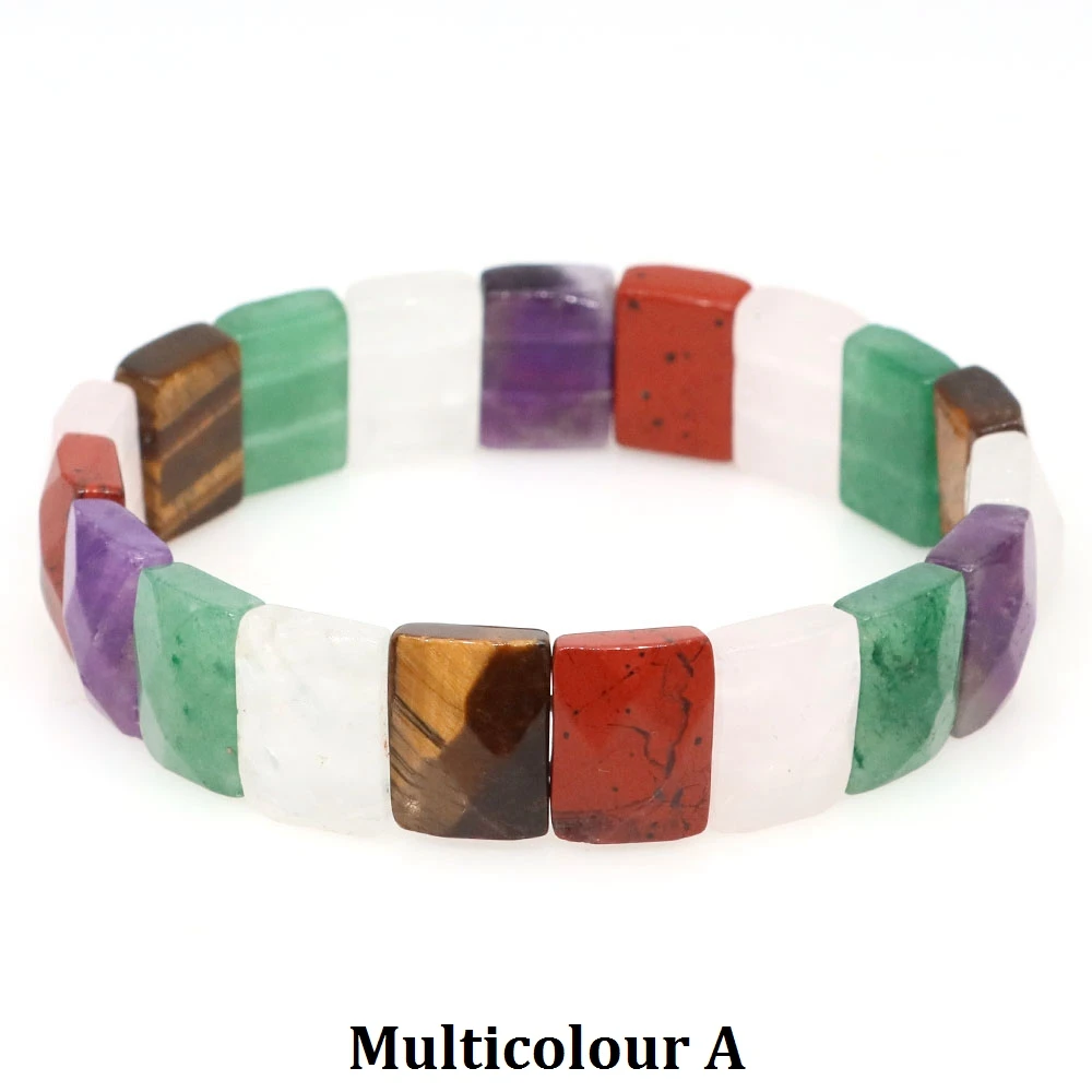 10x15mm Natural Stone Square Beads Bracelets for Women Men Healing Crystal Faceted Rectangle Stretch Bangle Wrist Jewelry Gifts