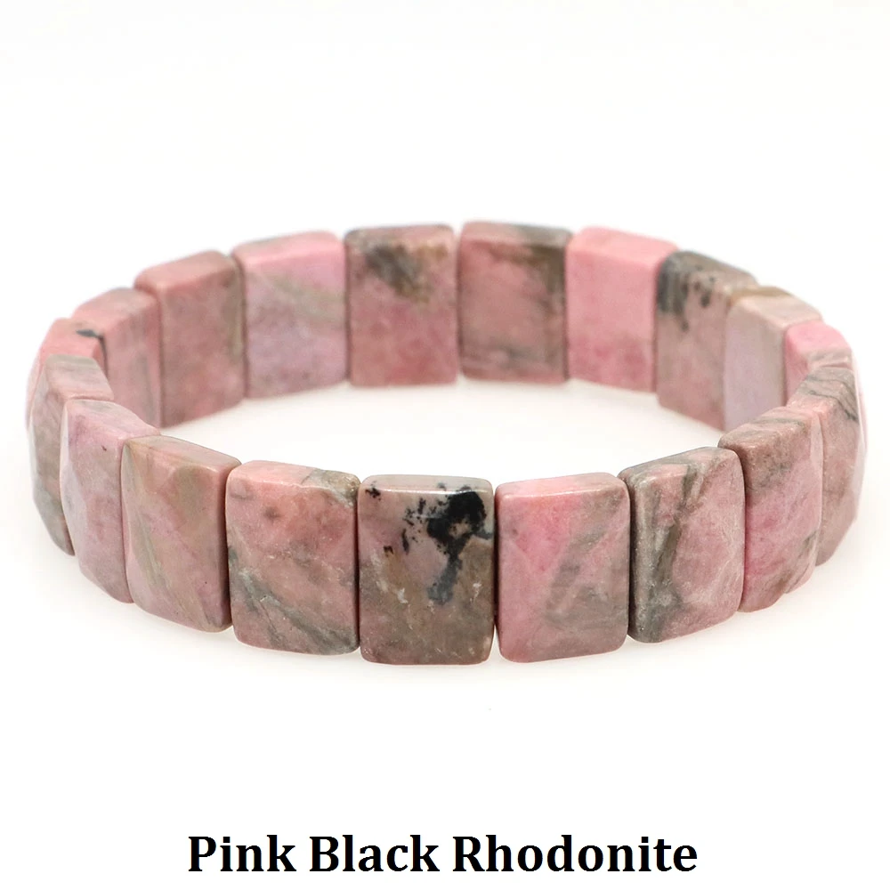 10x15mm Natural Stone Square Beads Bracelets for Women Men Healing Crystal Faceted Rectangle Stretch Bangle Wrist Jewelry Gifts