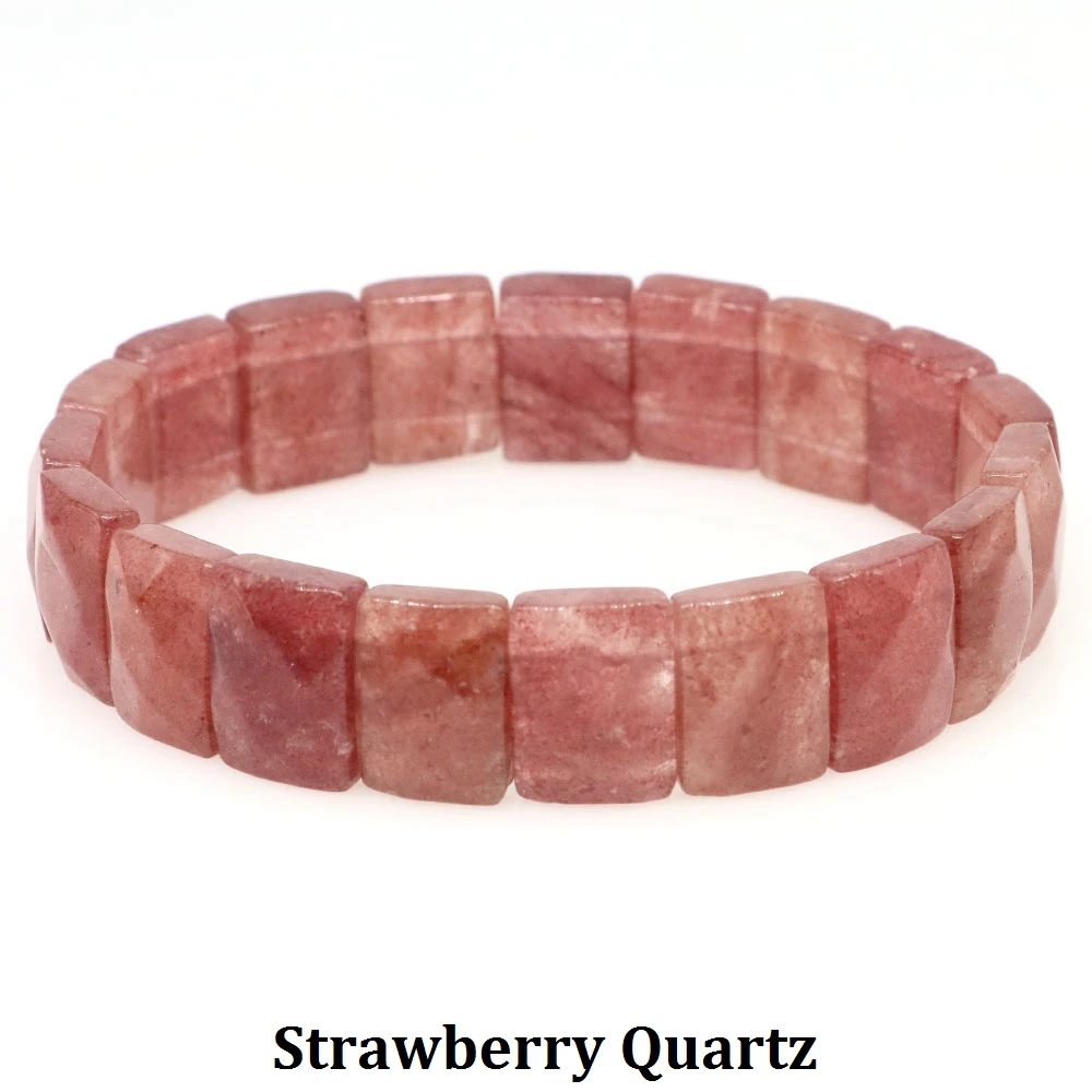 10x15mm Natural Stone Square Beads Bracelets for Women Men Healing Crystal Faceted Rectangle Stretch Bangle Wrist Jewelry Gifts