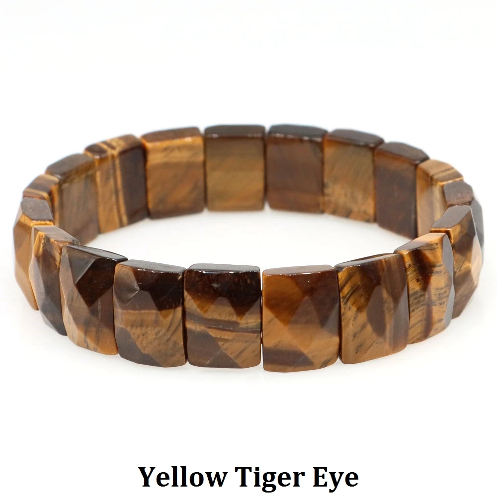 10x15mm Natural Stone Square Beads Bracelets for Women Men Healing Crystal Faceted Rectangle Stretch Bangle Wrist Jewelry Gifts