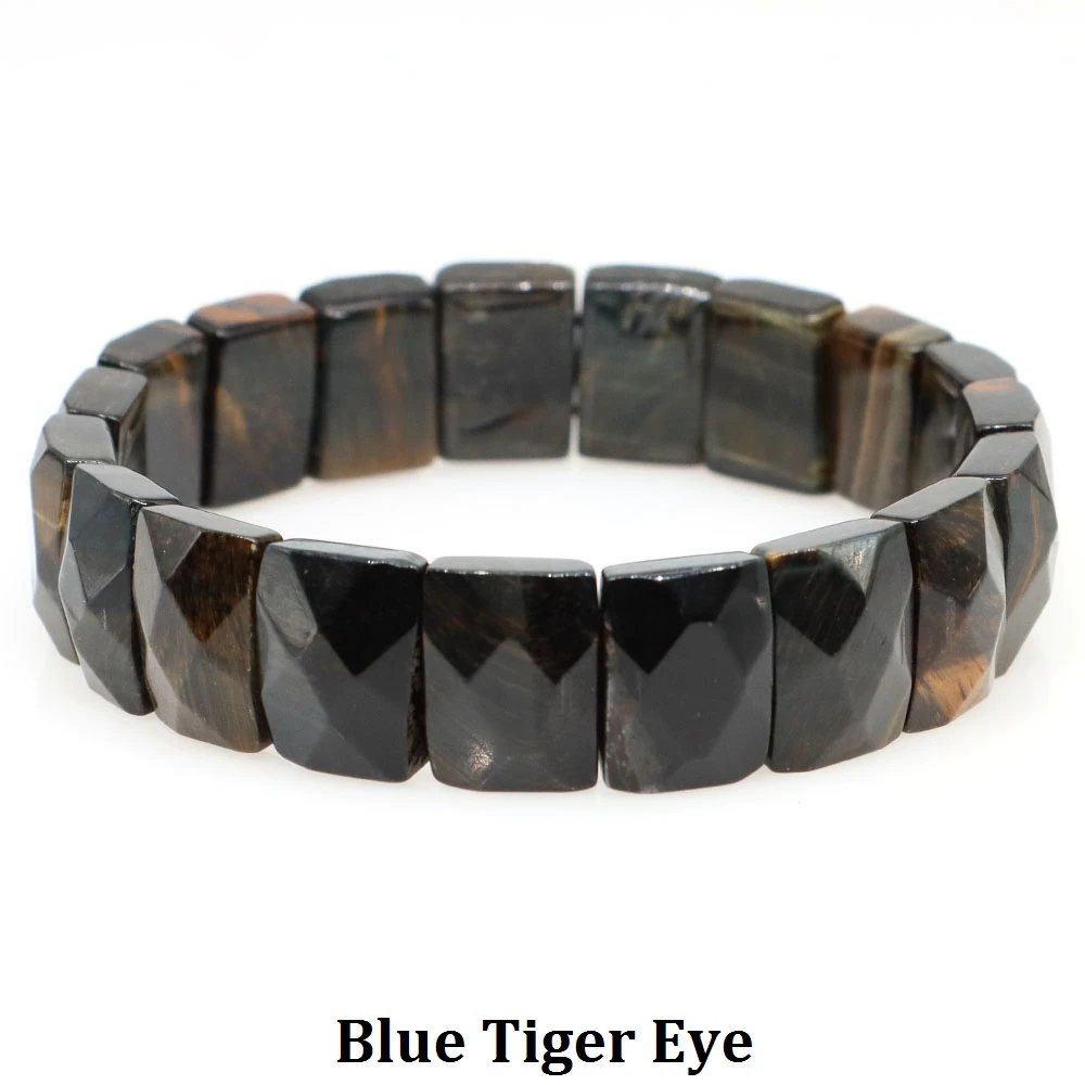 10x15mm Natural Stone Square Beads Bracelets for Women Men Healing Crystal Faceted Rectangle Stretch Bangle Wrist Jewelry Gifts