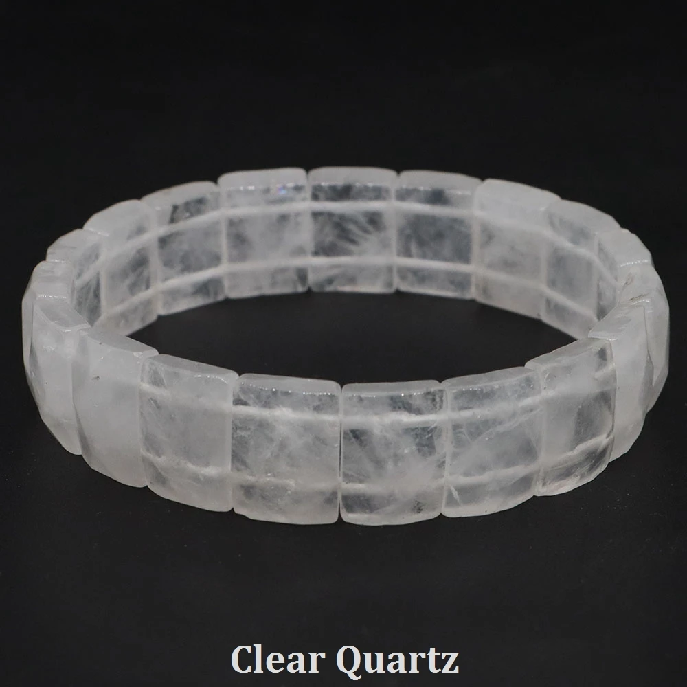 10x15mm Natural Stone Square Beads Bracelets for Women Men Healing Crystal Faceted Rectangle Stretch Bangle Wrist Jewelry Gifts
