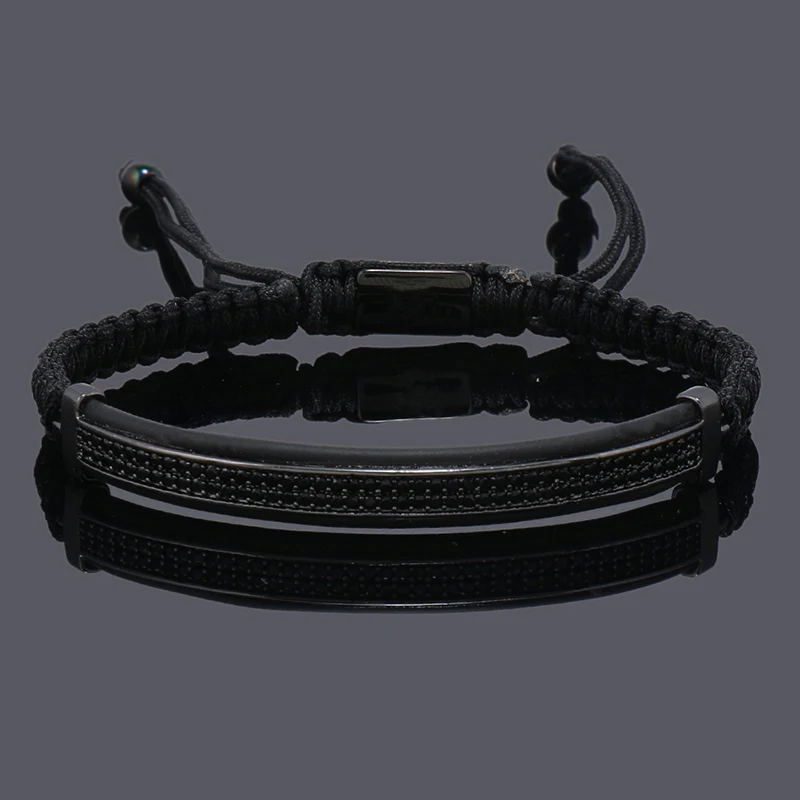 Luxury Punk CZ Bar Braided Man Bracelets For Women Handmade Jewelry Gift