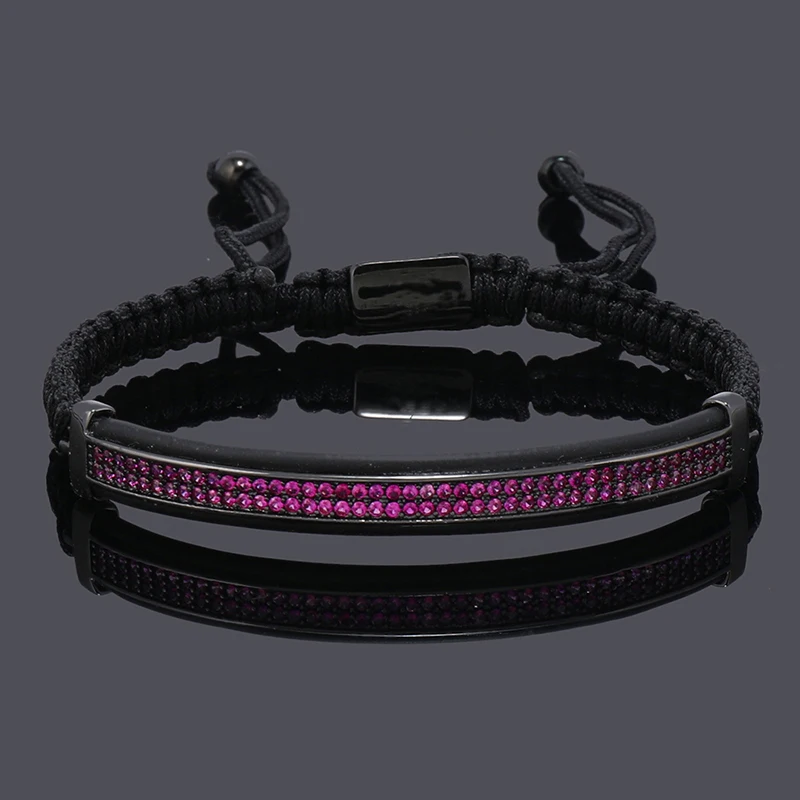 Luxury Punk CZ Bar Braided Man Bracelets For Women Handmade Jewelry Gift