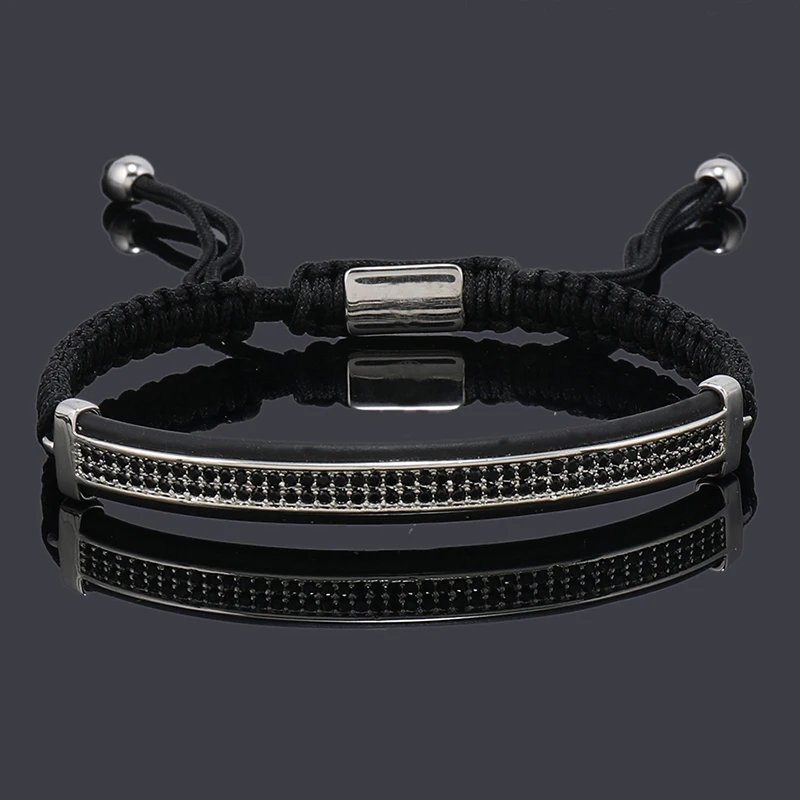 Luxury Punk CZ Bar Braided Man Bracelets For Women Handmade Jewelry Gift