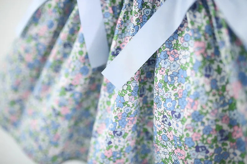 Summer New Blue Floral Baby Girl Dress, Sweet Bow Children'S Sleeveless Clothes (9 Months -4 Years Old)