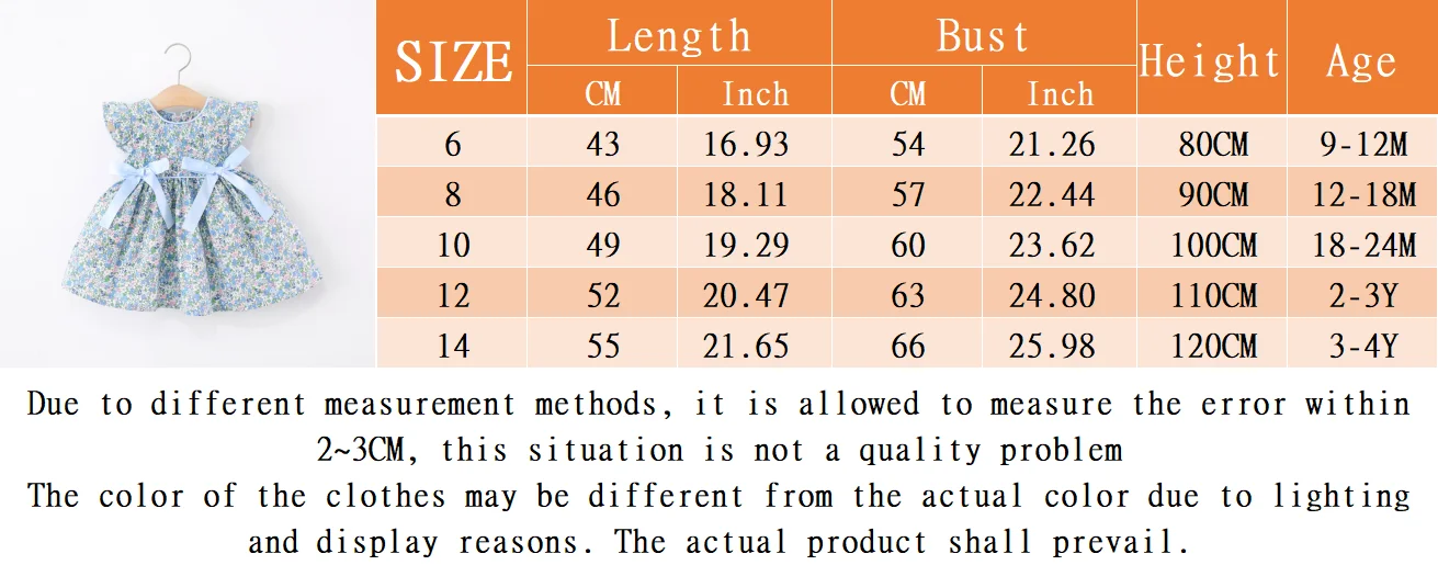 Summer New Blue Floral Baby Girl Dress, Sweet Bow Children'S Sleeveless Clothes (9 Months -4 Years Old)