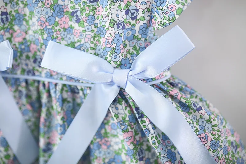 Summer New Blue Floral Baby Girl Dress, Sweet Bow Children'S Sleeveless Clothes (9 Months -4 Years Old)