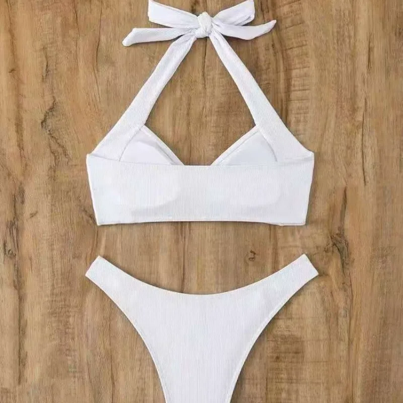 Adjustable Halter Bikini Set Solid Color Bikini Neck Trendy Swimwear for  Women Ladys Bathing Suit