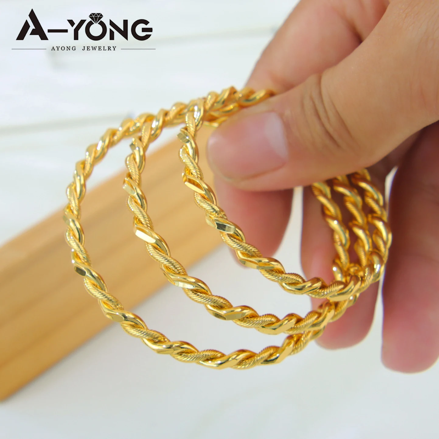 Arabic Kid's Gold Color Twist Rope Bracelet 21k Gold Plated Luxury Italian Fashion Cuff Bangles Islamic Child Ramadan Jewelry