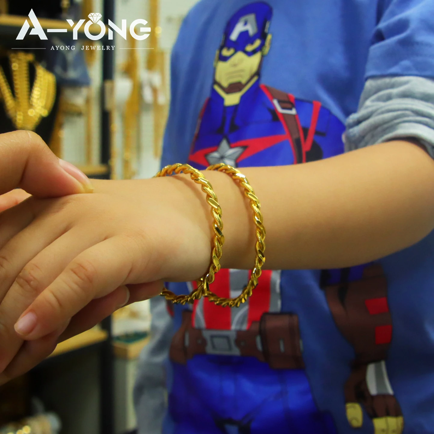 Arabic Kid's Gold Color Twist Rope Bracelet 21k Gold Plated Luxury Italian Fashion Cuff Bangles Islamic Child Ramadan Jewelry