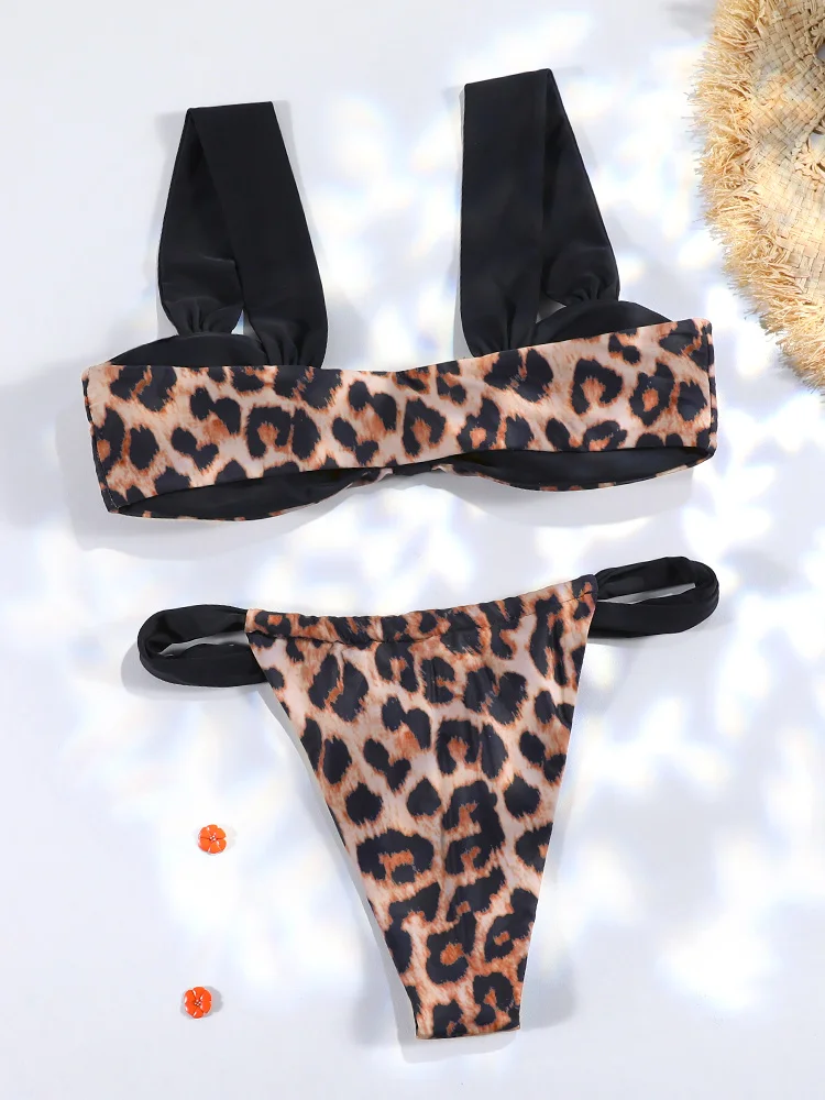 Patchwork Leopard Bikinis 2025 Sexy Women Swimsuits Thong Swimwear Bikini Set Bathing Suit Swimming Suits Black white Biquini